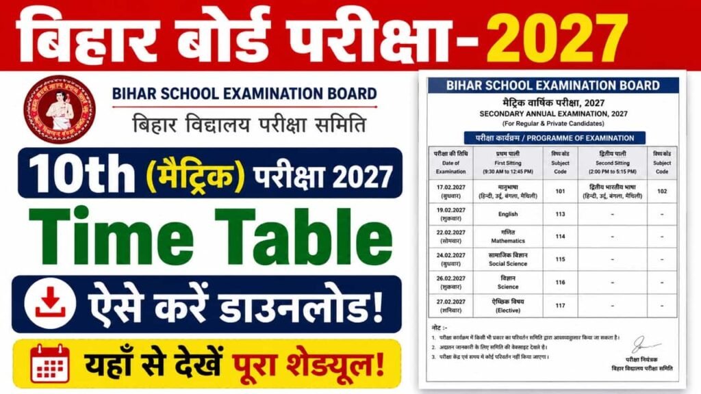 Bihar Board Matric Exam Date 2027: 16 फरवरी से शुरू हो सकती है बिहार बोर्ड 10वीं परीक्षा, जानें संभावित टाइम टेबल 1 Bihar Board Matric Exam Date 2027