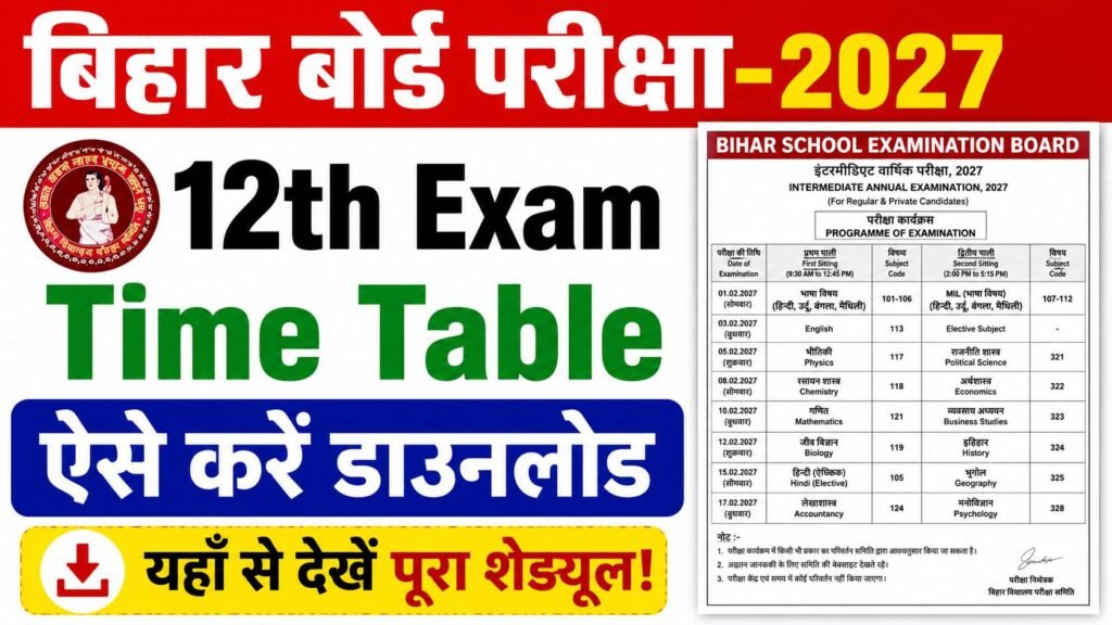 Bihar Board Inter Exam Date 2027: बिहार बोर्ड इंटर परीक्षा 1 फरवरी से हो सकती है शुरू, जानें संभावित टाइम टेबल, PDF Download Link 1 Bihar Board Inter Exam Date 2027