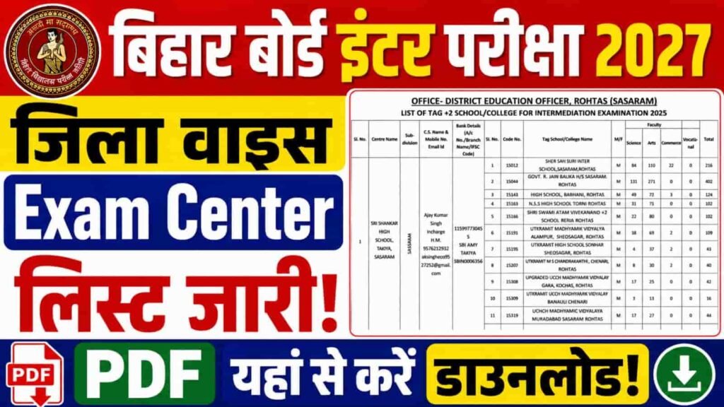 Bihar Board 12th Exam Center List 2027: बीएसईबी इंटर परीक्षा सेंटर District-Wise PDF Download लिंक यहाँ देखें 1 Bihar Board 12th Exam Center List 2027