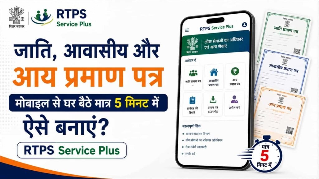 Bihar RTPS Online Apply 2026: जाति, आय और निवास प्रमाण पत्र ऑनलाइन कैसे बनाएं? देखें नया प्रोसेस 1 Bihar RTPS Online Apply